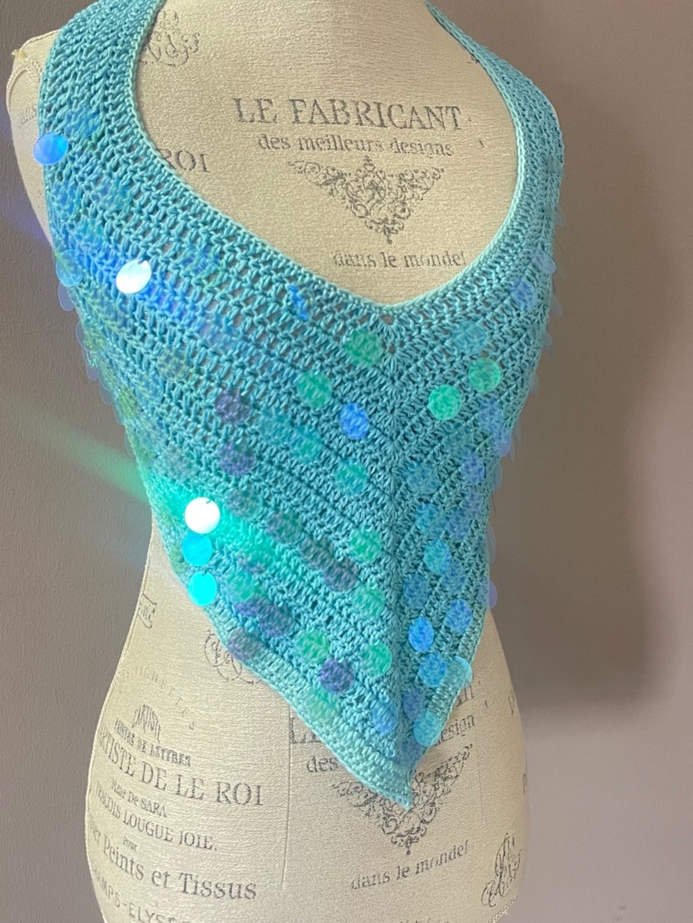 100% cotton handmade crochet paillette top